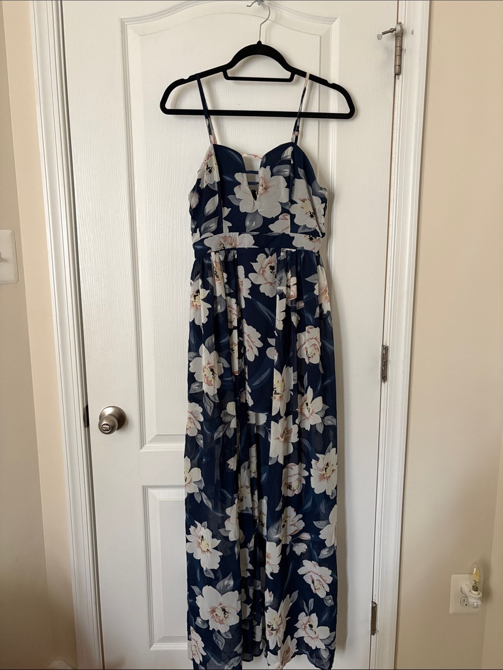 Floral Navy Maxi Dress with Spaghetti Straps